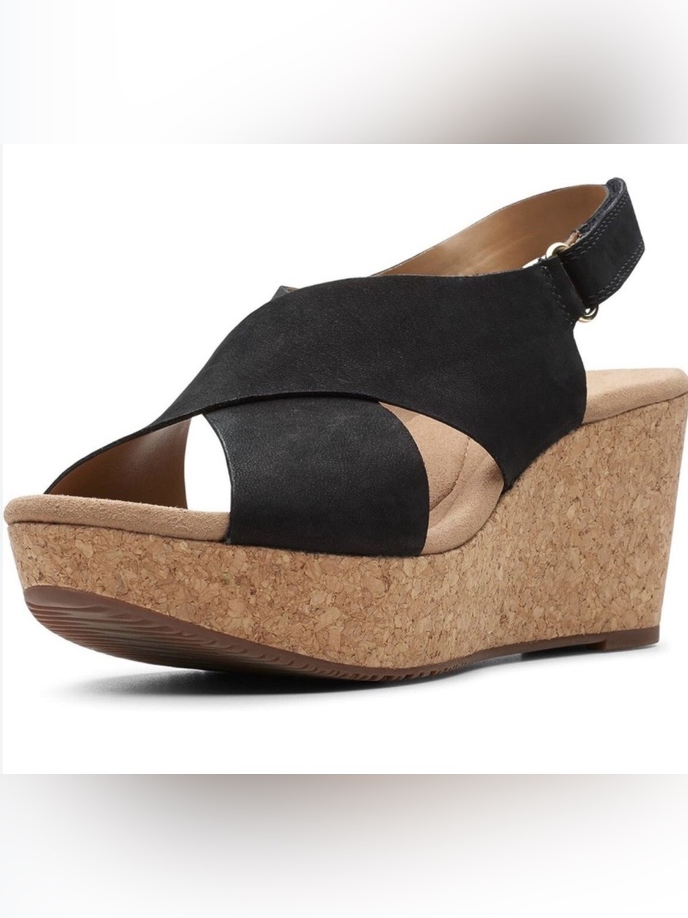 Clarks 5 1/2 Black Crossover Leather Slingback Sandals